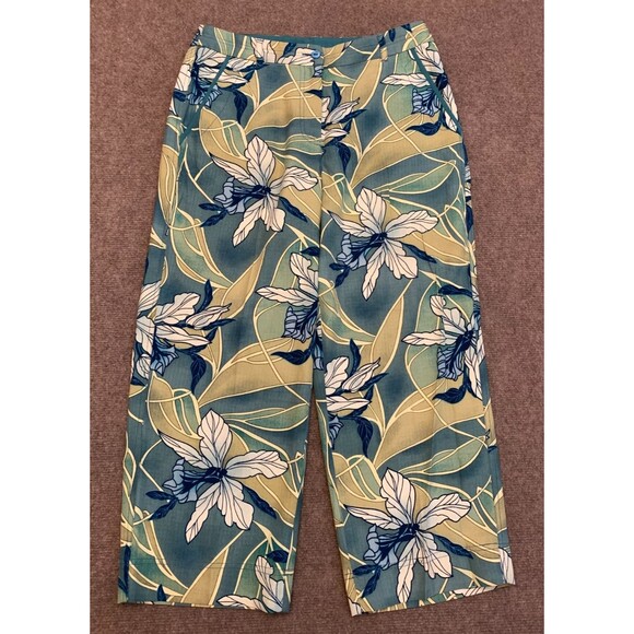 Tommy Bahama Pants Womens 6 Silk Floral Wide Leg Capri Tropical Cropped Green - Picture 1 of 7